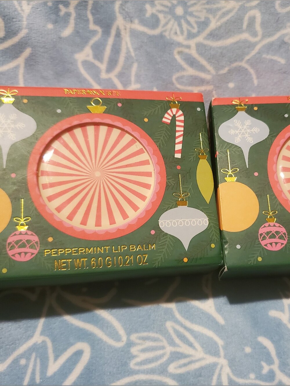 Paper Source Peppermint Lip Balm Tin - Pink & Green Holiday Box